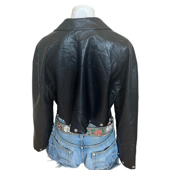 Nanushka Black Faux Leather Moto Jacket MEDIUM Cropped Oversized Designer $625 - Picture 10 of 15